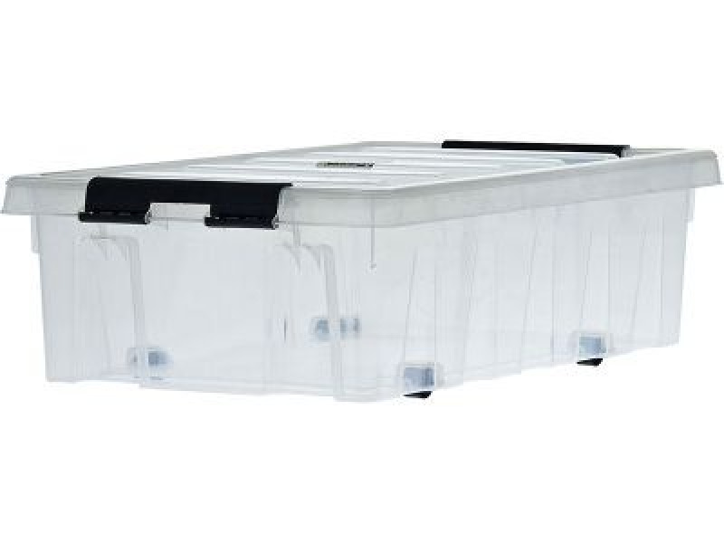 Ящик пластиковый 580х390х180 мм с крышкой и клипсами, на роликах Rox box 35 высокое качество товара